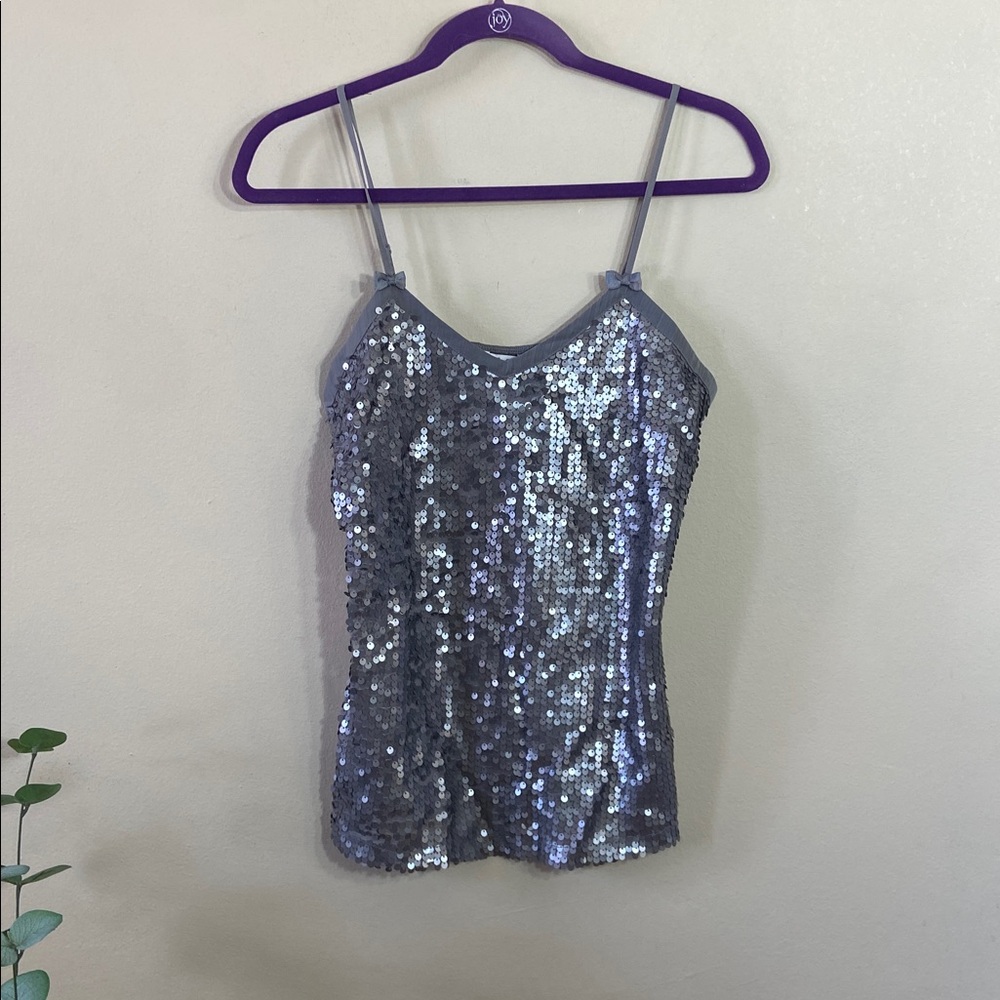 New Candie's Silver Sequin Cami Tank Glitter Party Top Spaghetti Strap Size L